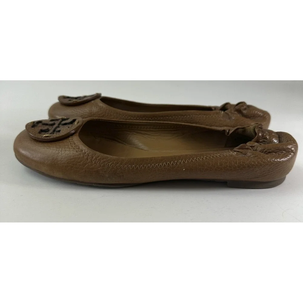 Tory Burch Reva Pebbled Leather Ballet Flats Royal Tan Camel Women Shoe Size 7M - Picture 15 of 15